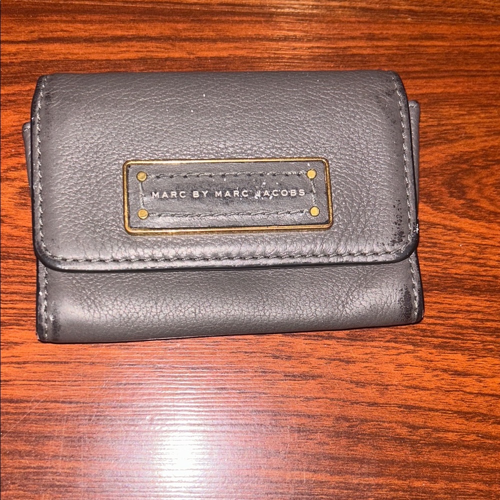 Marc by Marc Jacobs Gray Pebbled Leather Compact Card Bi-Fold Wallet